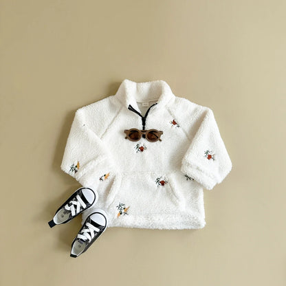 Newborn Baby Girl Boy Winter Clothes Wool Jacket Embroidered Flower Zippered Baby Thick Style Warm Coat for 1-3Ybaby Baby Coat