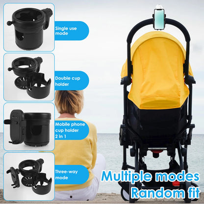 Getränkehalter für Kinderwagen, universeller Wasserflaschenständer für Kinderwagen, 360° drehbar, Telefonhalter, Doppelloch, Babyauto-Organizer, Getränkehalter