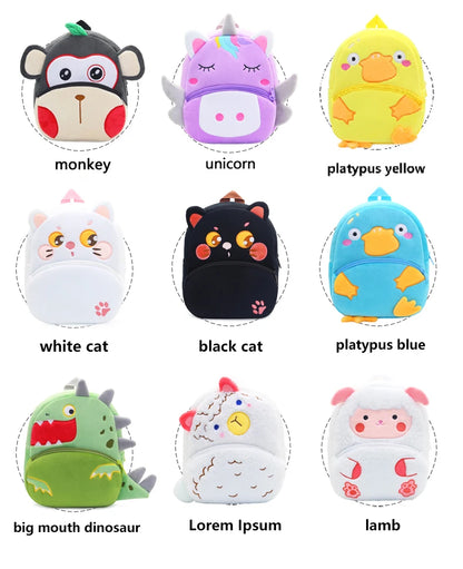 Cute cartoon animals school bags for Kindergarten kids backpack boys girls plush backpack