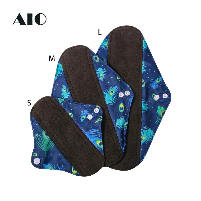 AIO Newly Cloth Menstrual Gaskets Reusable Hygiene Pads for women，Washable Sanitary Napkin With Bamboo Charcoal Inner S/M/L