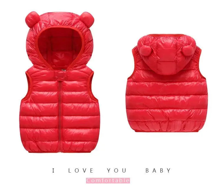 New Baby Boys Girls Warm Down Vest Autumn Winter Cotton Waistcoat With Ears Kids Outerwear Children Clothing Hooded Jacket Vests