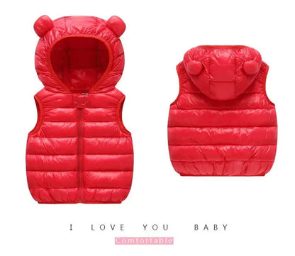 New Baby Boys Girls Warm Down Vest Autumn Winter Cotton Waistcoat With Ears Kids Outerwear Children Clothing Hooded Jacket Vests