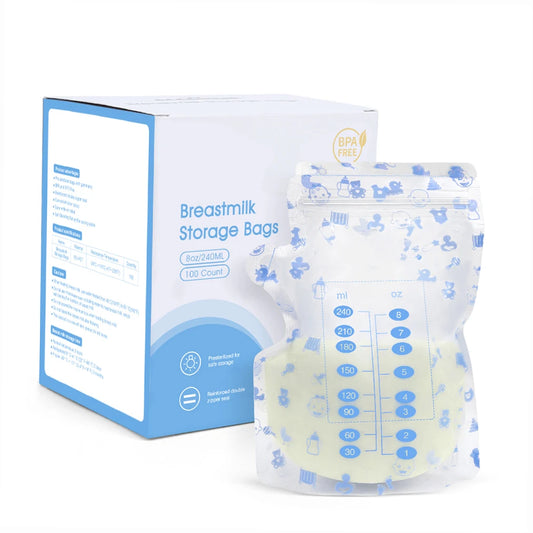 100 Pcs BPA-Free Breast Milk Storage Bags - 240ML Safe Freezing Container