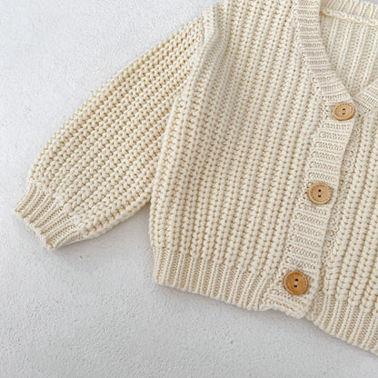 Herbst Neue Internet Celebrity Mode Mädchen Baby Kleidung Perle Boden Dicke Nadel V-ausschnitt Mantel Neugeborenen Lange ärmeln Strickjacke