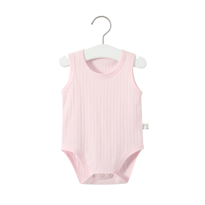 High Quality Soft Breathable 100% Cotton  Sleeveless Baby Rompers Round-neck Summer Baby Bodysuit Plain Infant clothes