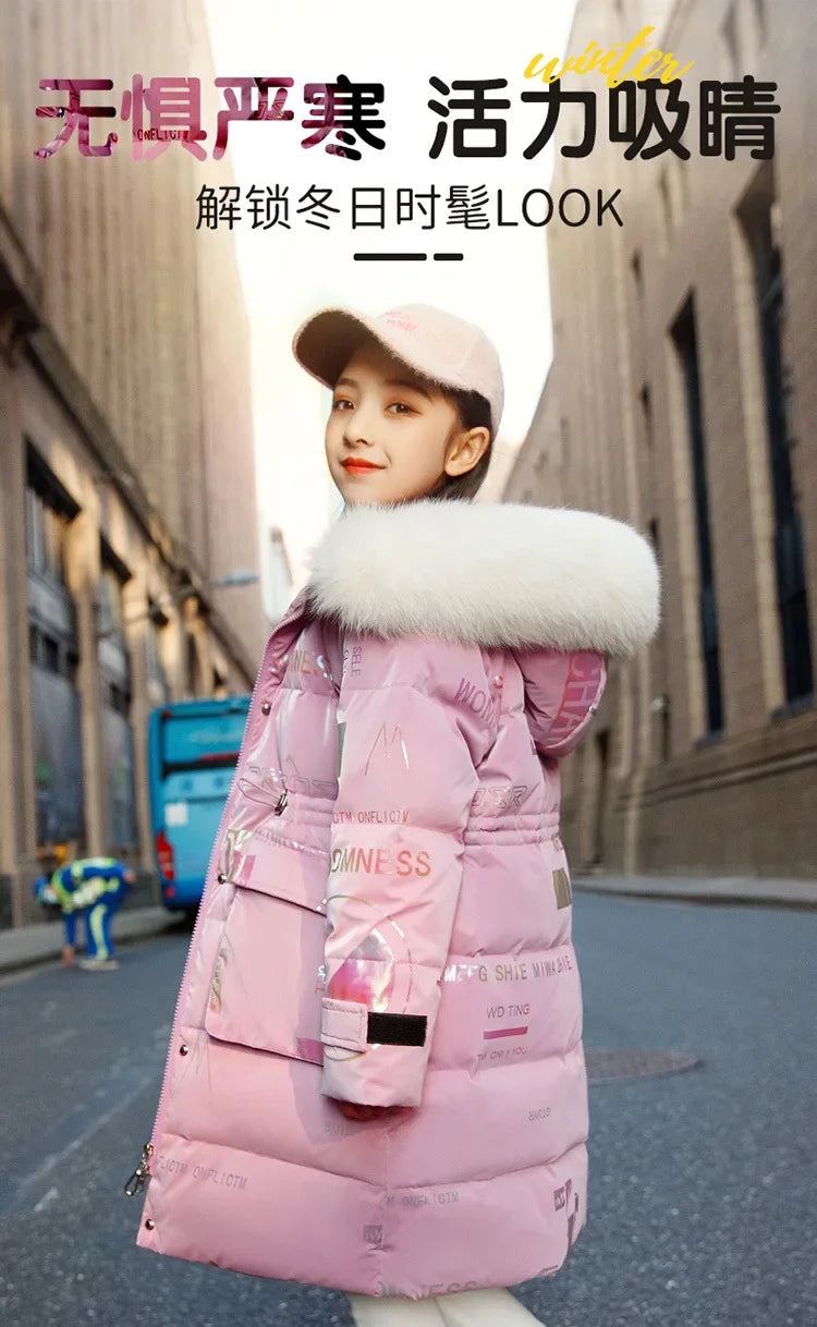 New Winter Down Cotton Jacket Girls Waterproof Hooded Coat Children Outerwear Clothing Teenage 5-16Y Clothes Kids Parka Snowsuit