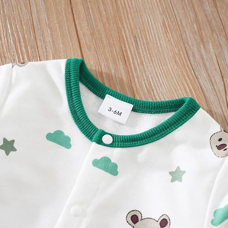 Spring And Autumn Boys And Girls Cute Cartoon Rabbit And Koala Printed Long Sleeve Wrapped Foot Bodysuit