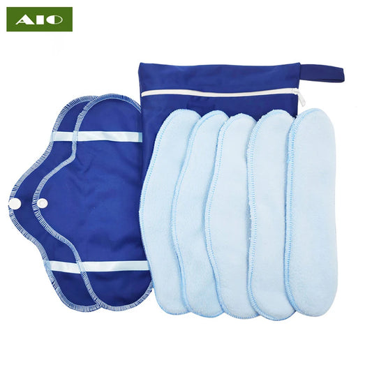 AIO 8Pcs/ Set Reusable Washable Cloth Menstrual Pads Soft Panty Liners with Wet Bag Leak-proof  Daily-Night Use Sanitary Napkins