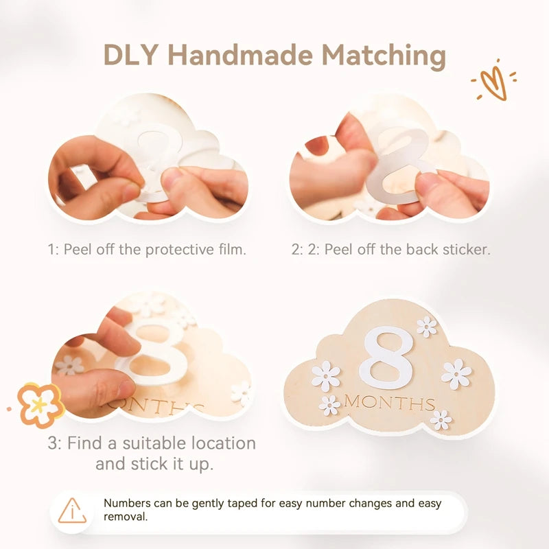 2Pcs Baby Wooden Balloon Milestone Cards - Photography Accessories for Newborns