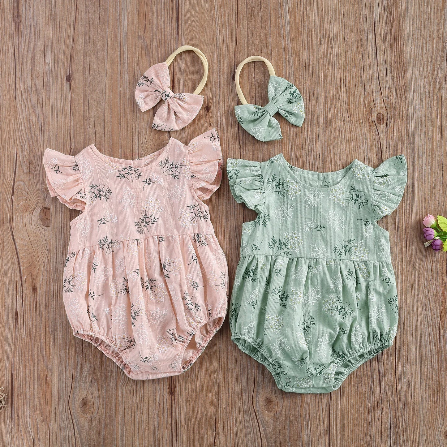 Newborn Baby Girls Rompers Ruffle Cotton Baby Girl Clothes Spring Summer Print Jumpsuits 2pc Outfits Sunsuit Baby Clothing