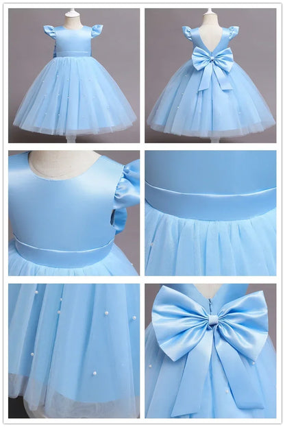 Süßes Baby Mädchen Kleid für Party Prinzessin Perlen Mesh Kleider für Kinder Geburtstag Ball Kostüme für Blumenmädchen 1-5Y Säuglingskleidung