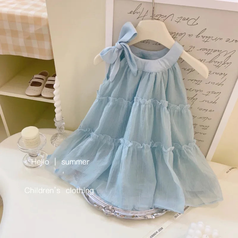 (0-3 Jahre alt) Sommer Baby Mädchen Baumwolle einfarbig Hosenträger tausend Lagen Kleid Mädchen hängenden Hals Prinzessin Kleid