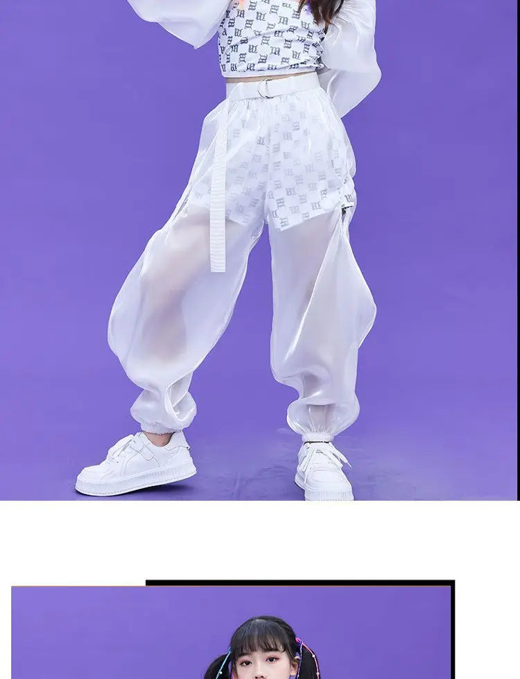 Kpop Mädchen Kleidung Jazz Dance Kostüm Weiß Leistung Anzug Hip Hop Modern Dance Outfit Kinder Bühne Tragen Mode Kleidung