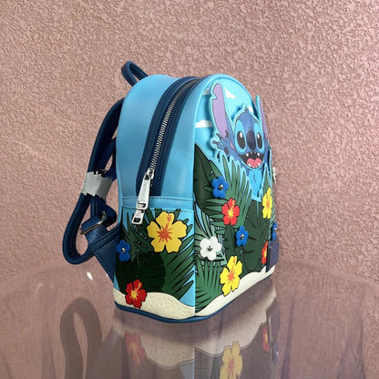 Original Disney Stitch Loungefly Backpack Cute Cartoon Embroidered Design Backpack Fresh And Casual Mini Backpack Women's Bag