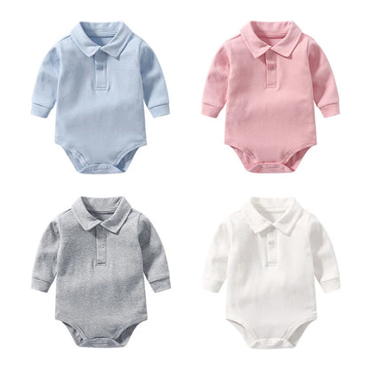 Newborn Baby Clothing Boys Polo Shirt Long Sleeve 100%Cotton Bodysuit 0-24 Months Spring&Autumn Solid Color Toddlers Baby Romper