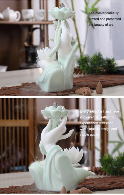 Creative celadon backflow incense burner decoration, incense burner, smoke viewing stove, bergamot lotus heart