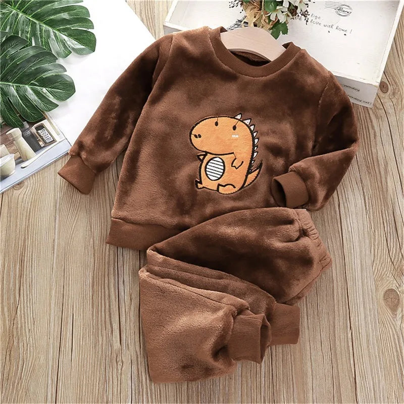 Neue 2024 Herbst Winter Kinder Verdicken Weich Flanell Pyjamas Sets Baby Jungen Mädchen Cartoon Oansatz Pullover Warme Schlaf Sets Pyjamas