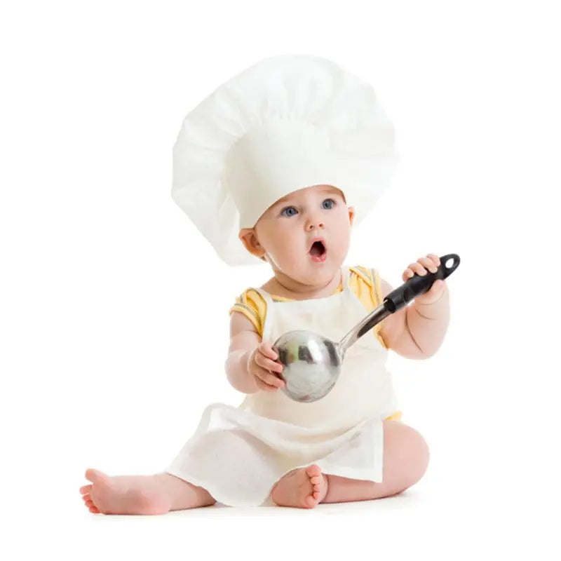 2 Stücke Nette Baby Chef Schürze und Hut Infant Kid Weiß Kochen Kostüm Fotografie Prop