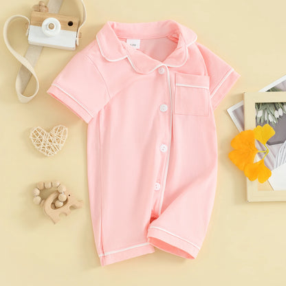 Babykleidung für Jungen und Mädchen, Nachtwäsche mit kurzen Ärmeln, Reverskragen, Knöpfen unten, Strampler, Pyjama-Outfit