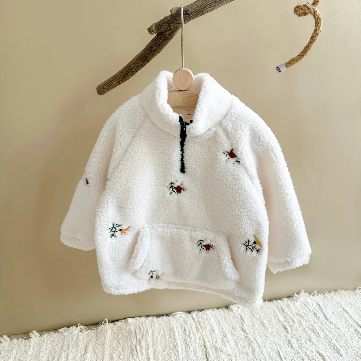 Winterkleidung für Neugeborene, Mädchen und Jungen, Wolljacke, bestickte Blumen, mit Reißverschluss, dicker Stil, warmer Mantel für 1–3 Jahre altes Baby