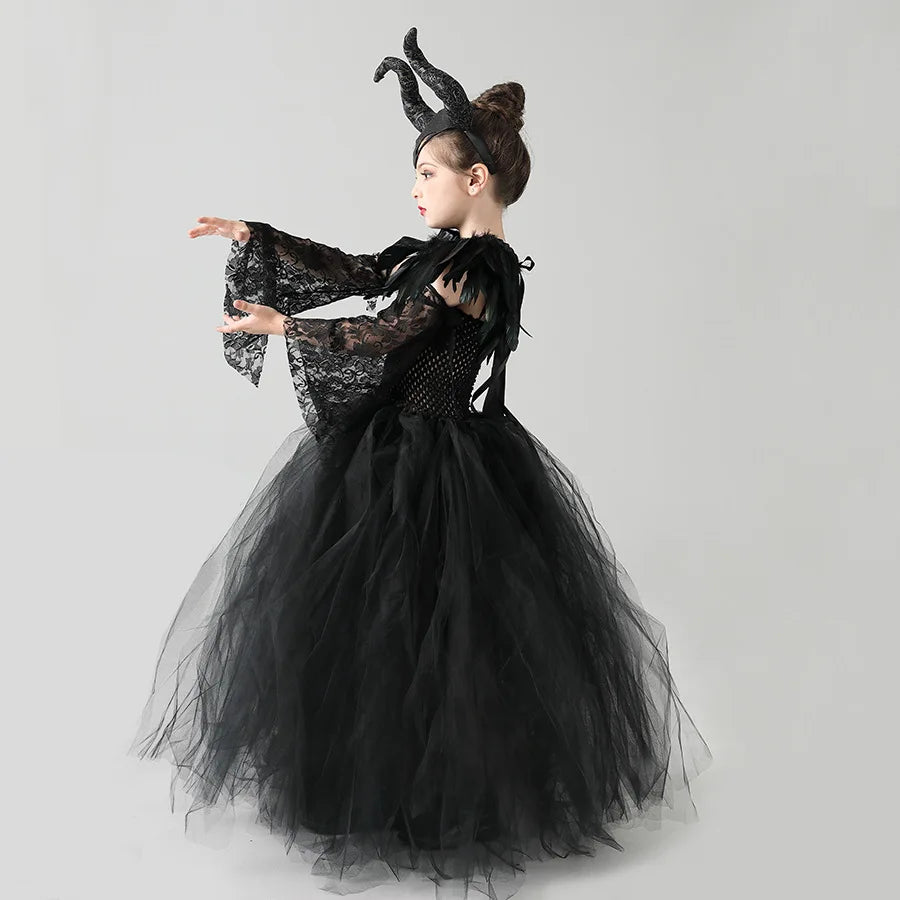 2024 Deluxe Halloween Witch Costume Dress for Girls - Demon Queen Gown