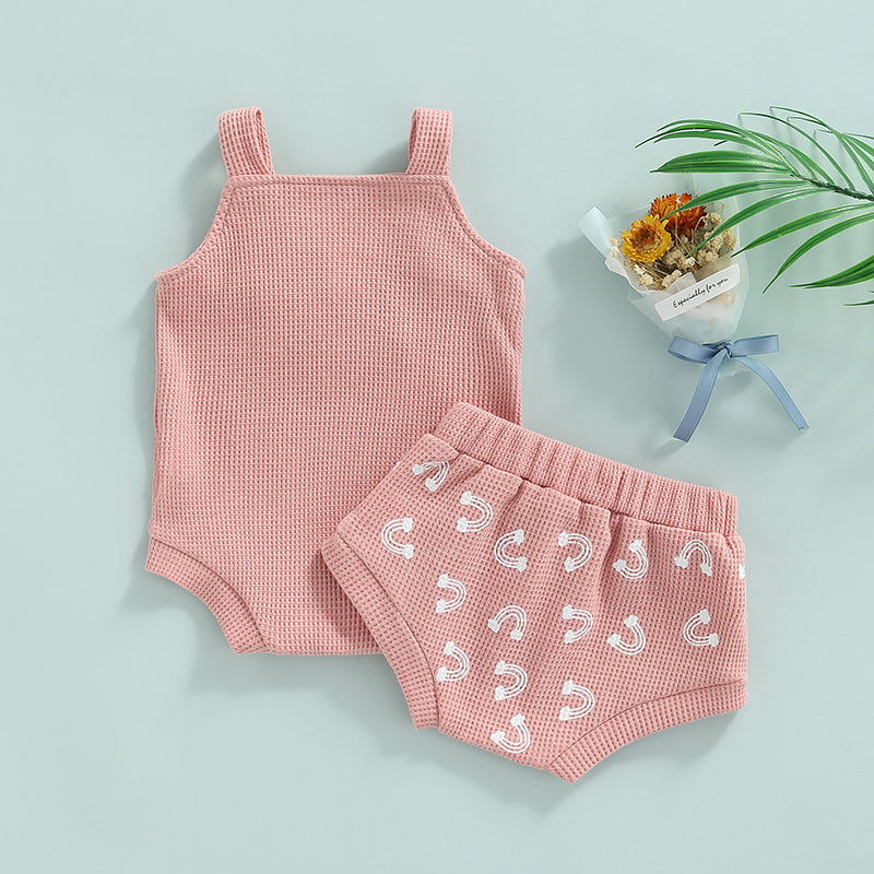 0-18M Baby Sommer Kleidung Set Neugeborenen Infant Shell Print Hosenträger Stricken Bodys Shorts Kleinkind Outfits Jungen Mädchen strickwaren