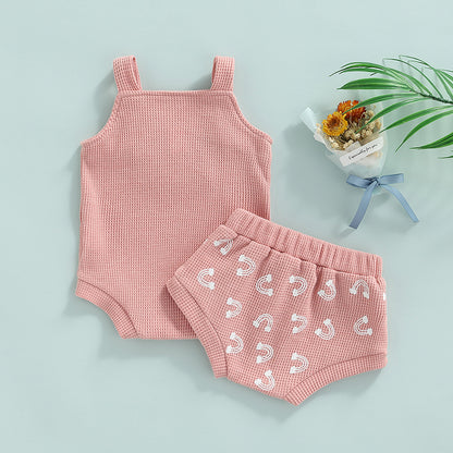 0-18M Baby Sommer Kleidung Set Neugeborenen Infant Shell Print Hosenträger Stricken Bodys Shorts Kleinkind Outfits Jungen Mädchen strickwaren