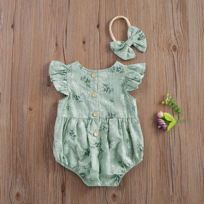 Newborn Baby Girls Rompers Ruffle Cotton Baby Girl Clothes Spring Summer Print Jumpsuits 2pc Outfits Sunsuit Baby Clothing