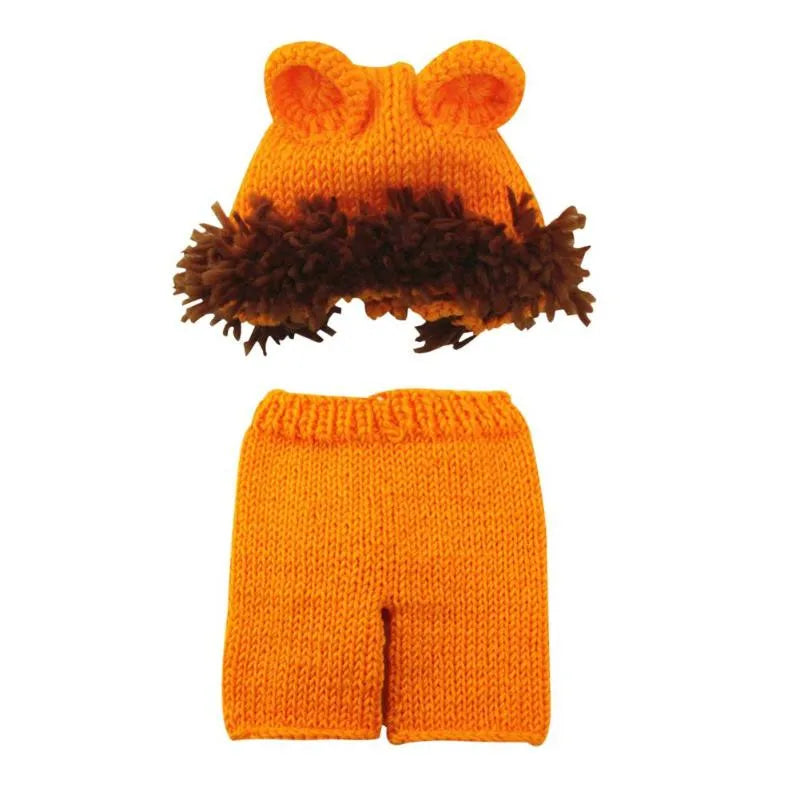 2 teile/satz Neugeborenen Fotografie Requisiten Baby Kostüm Set Lion Tier Häkeln Stricken Handgemachte Hosen Hut Baby Lion Anzug Fotografia