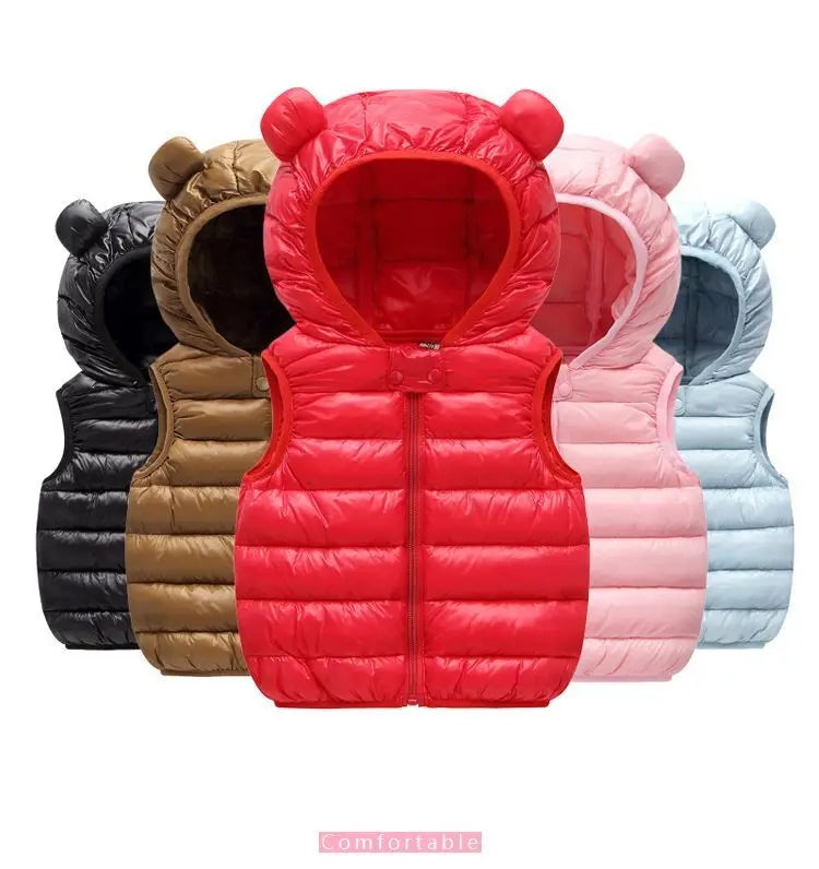 New Baby Boys Girls Warm Down Vest Autumn Winter Cotton Waistcoat With Ears Kids Outerwear Children Clothing Hooded Jacket Vests