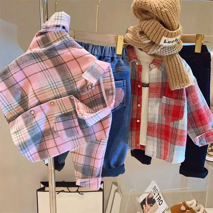 MILANCEL Kid's Shirts 2-7Y 2024 New Autumn Boys Vintage Plaid Shirt Girls Casual Turn Down Collar Blouse Children's Base Tops