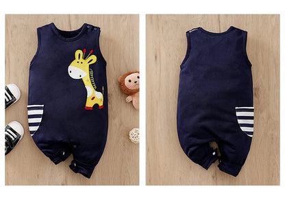 Newborn Clothes Cute Cartoon Giraffe Embroidery Comfortable And Soft Summer Boys And Girls 0-18 Sleeveless Baby Jumpsuit