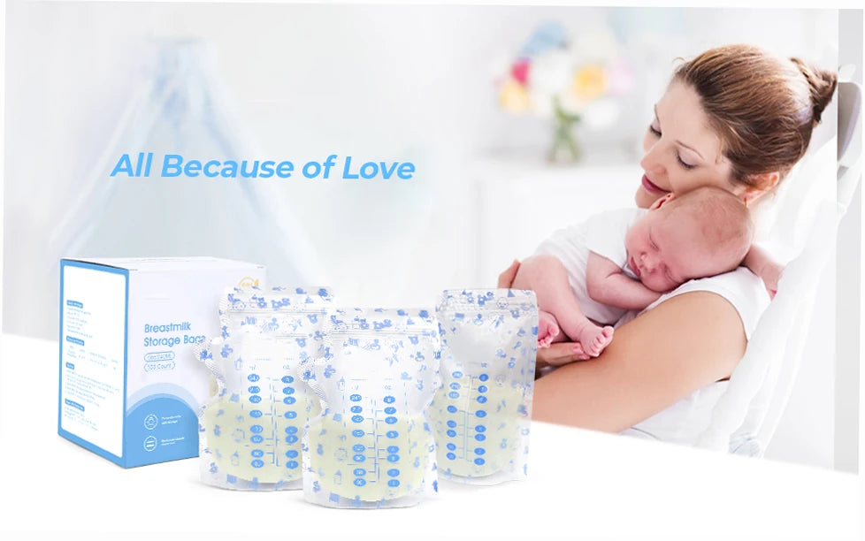 100 Pcs BPA-Free Breast Milk Storage Bags - 240ML Safe Freezing Container