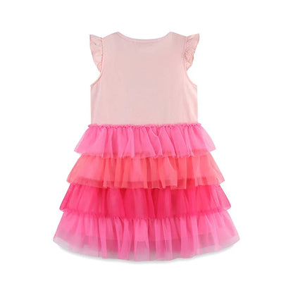 2024 sommer Mädchen Rock Puff Sleeve Mesh Rock Tier Cartoon Puffy Prinzessin Presse Mädchen Kleinkind Rundhals Kuchen Kleid