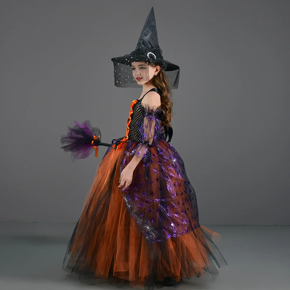 2024 Halloween Cospaly Hexe Mädchen Kostüm Kleid Deluxe Vestidos Party Kleid Kleid Kinder Dämon Königin Hexe Kleidung