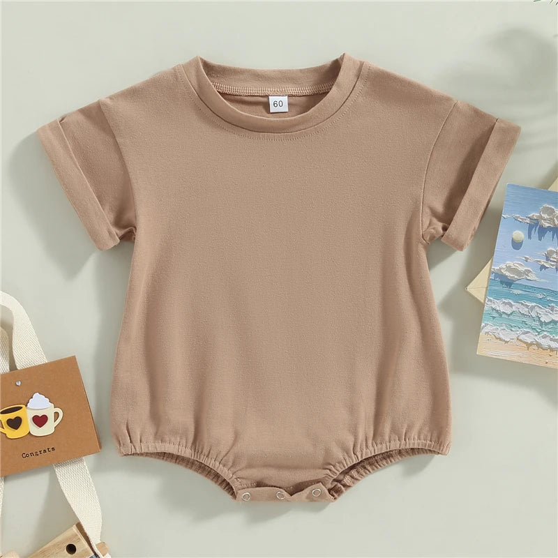 Newborn Baby Girl Boy Romper Summer Crewneck Romper Clothing Solid Casual Jumpsuits Toddler Infant Boy Girl Cotton Playsuit