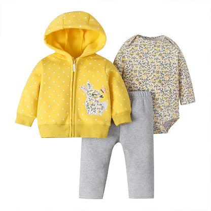 Frühling Herbst Baumwolle Baby Jungen Kleidung Sets Cartoon Gedruckt Baby Mantel + Baby Hosen + Baby Bodys Mit Langen Ärmeln Mädchen Kleidung Sets