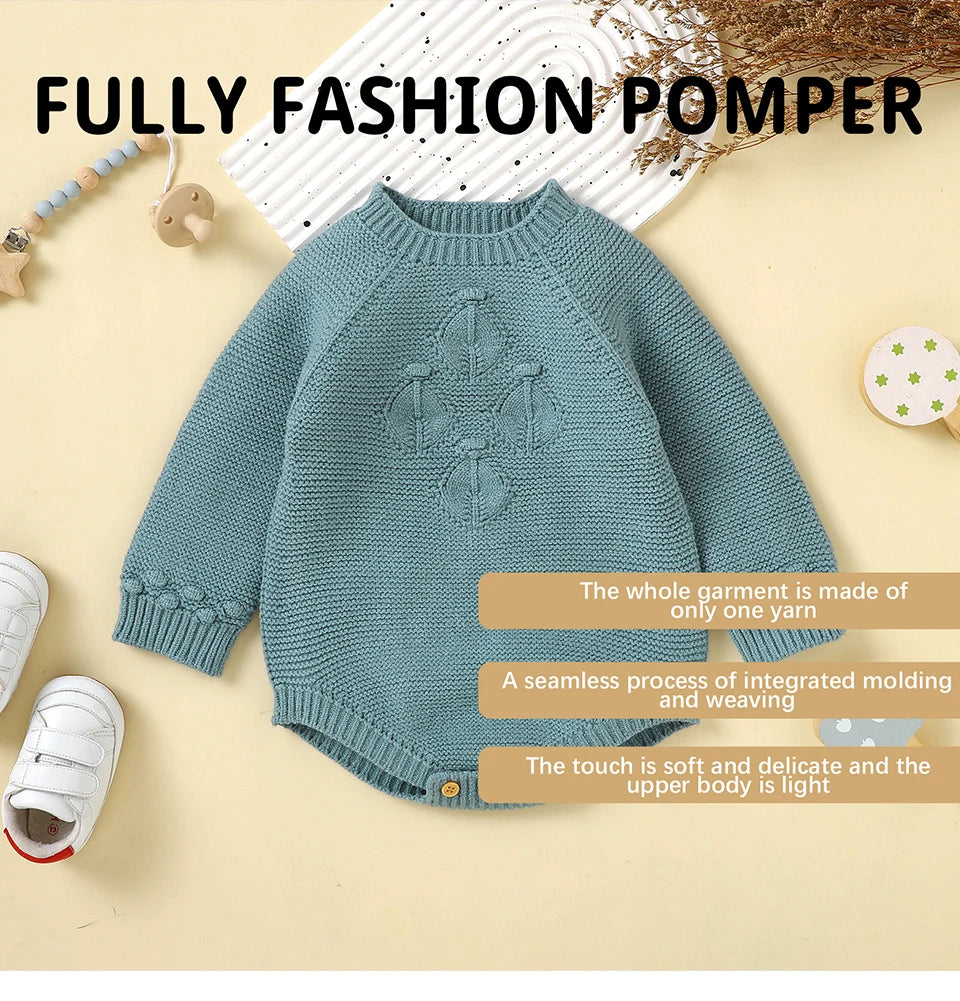 Baby Bodysuits Clothes Spring Autumn Long Sleeve Knit Newborn Girls Solid Onesie Outfits 0-18m One Piece Winter Infant Jumpsuits