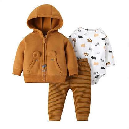 Spring Autumn Cotton Baby Boys Clothes Sets Cartoon Printed Baby Coat+Baby Pants+Baby Bodysuits Long Sleeves Girls Clothes Sets