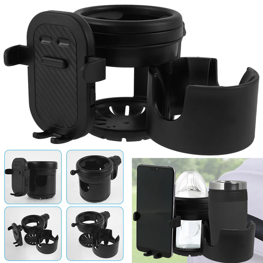 Stroller Cup Holder Universal Pushchair Water Bottle Stand 360° Rotating Phone Holder Double Hole Baby Cars Organizer Cup Rack