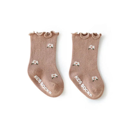 3 Paar rutschfeste Baby-Laufsocken mit Blumenmuster für Kinder, Kleinkinder, 0–5 Jahre, elastische kurze Schlauchsocken für alle Jahreszeiten