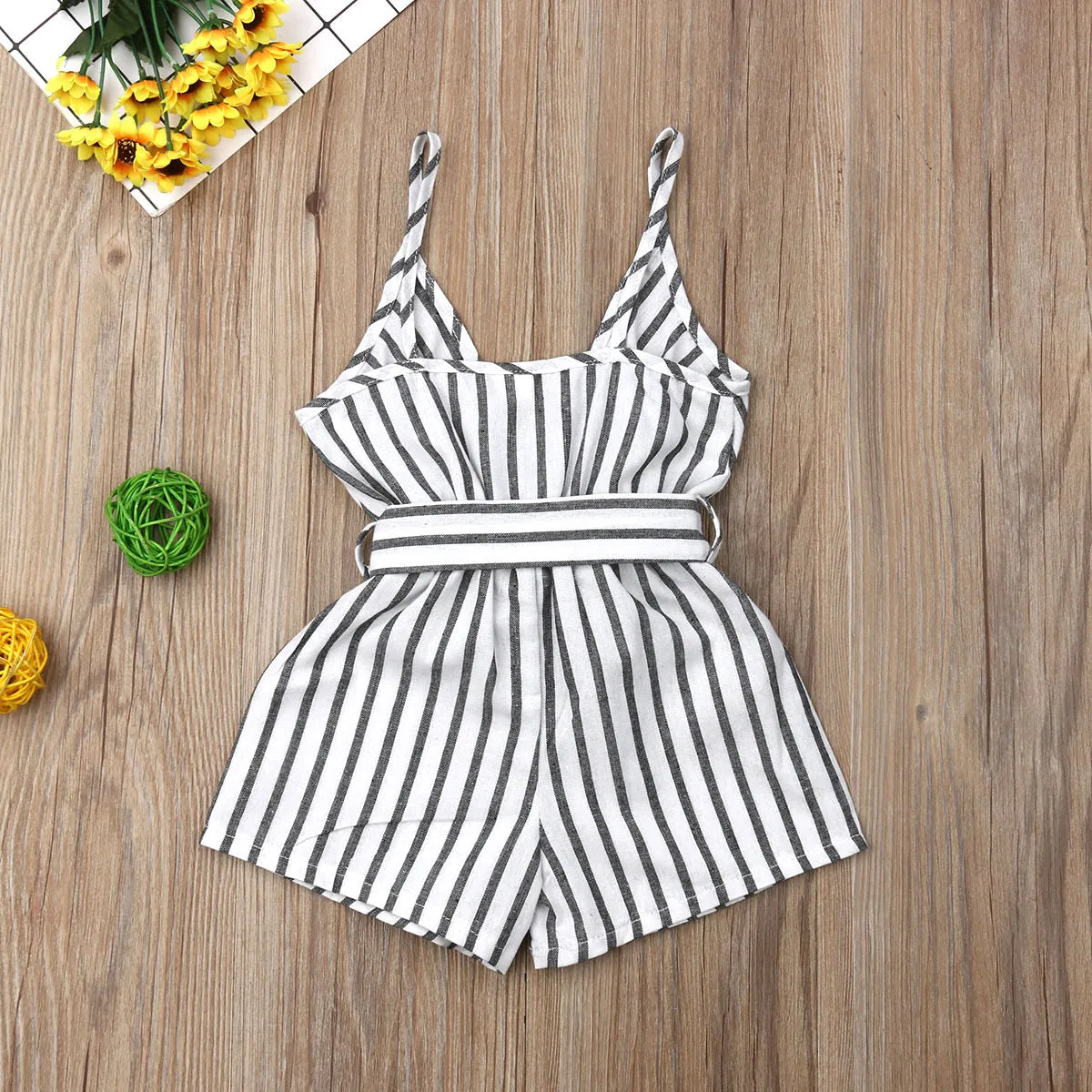 Baby Girls Jumpsuit with Waist Belt Striped Pattern Sling Loose Romper Summer Casual Toddler Infant Short Pants Jumpsuit