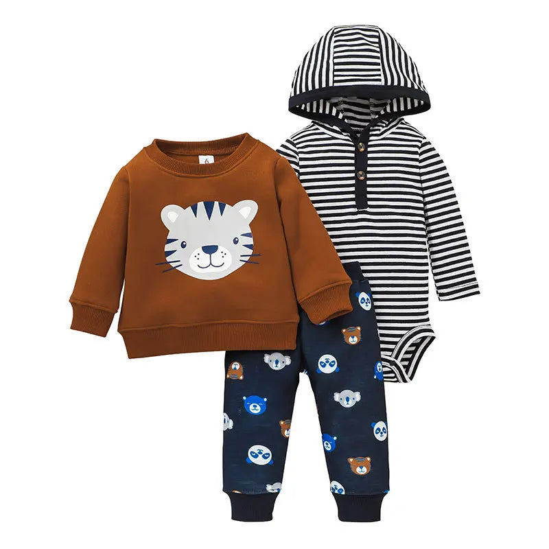 Spring Autumn Cotton Baby Boys Clothes Sets Cartoon Printed Baby Coat+Baby Pants+Baby Bodysuits Long Sleeves Girls Clothes Sets