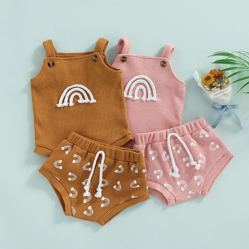 0-18M Baby Sommer Kleidung Set Neugeborenen Infant Shell Print Hosenträger Stricken Bodys Shorts Kleinkind Outfits Jungen Mädchen strickwaren