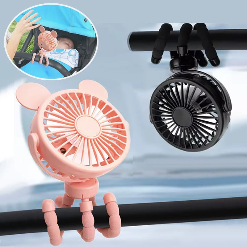 Fan for Cart Stroller Fans Portable Cartoon Outdoor Fan Clip on For Baby USB Rechargeable Handheld Electric Fan for Home 3 Speed