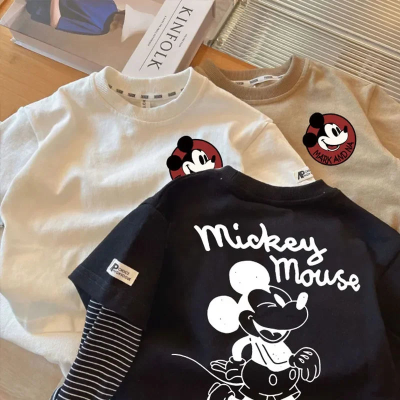 2024 frühling Herbst Kleinkind Kinder Mickey Maus Cartoon T-Shirt Baby Jungen Mädchen Langarm Tops 1-8Years Kinder Baumwolle Kleidung