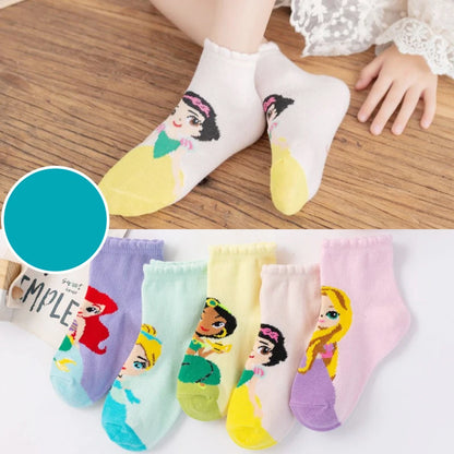 5 Pairs Disney Cartoon Baby Girl Socks Snow White Mermaid Socks for Children's Cotton Socks Funny Cute Princess Socks 1-12 Years