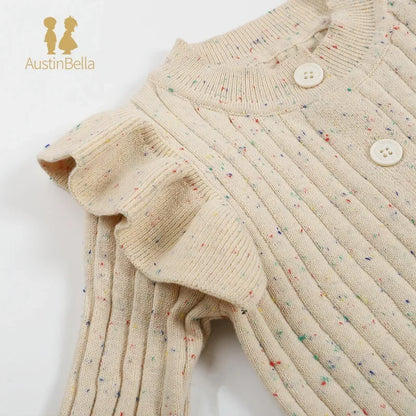 Baby Sweater Jumpsuit Knitted Ruffled Button Up Long Sleeve Solid Baby Rompers Toddlers Girls Outfit Newborn Baby Clothes