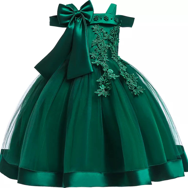 Green Christmas Princess Dress For Girl Children Costume Elegant Kids Wedding Birthday Prom Gown Bow Girls Party Dresses 3 10Y