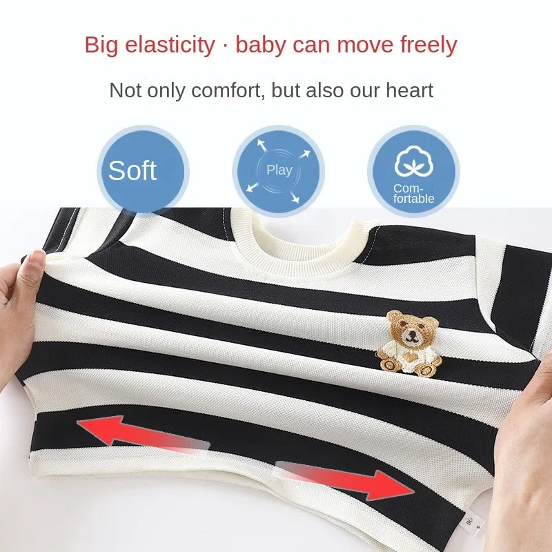 Short-sleeved Set Striped T-shirt +Shorts Boys Summer Trendy Costume Babies Fashion Round Neck Tracksuits Children's Clothing